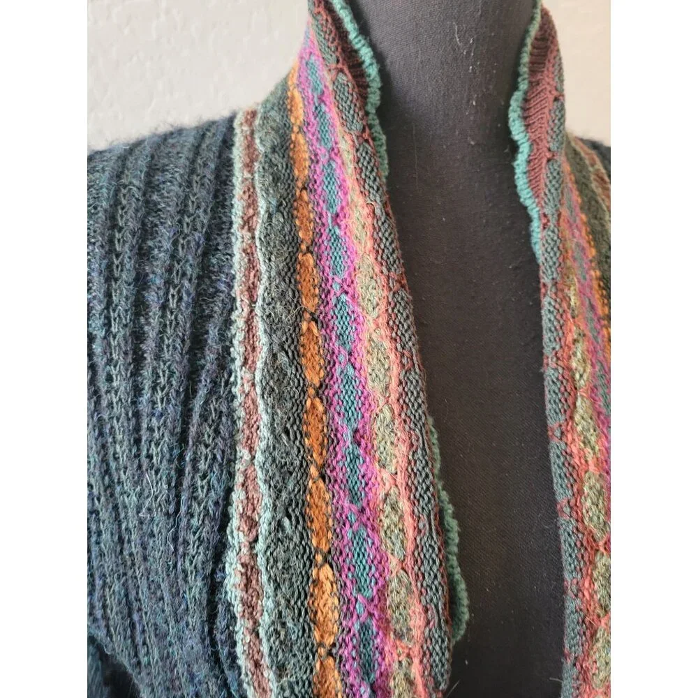 Peruvian Connection Hunter Green Long Duster Size S Bohemian Hippie Lagenlook - Picture 2 of 11